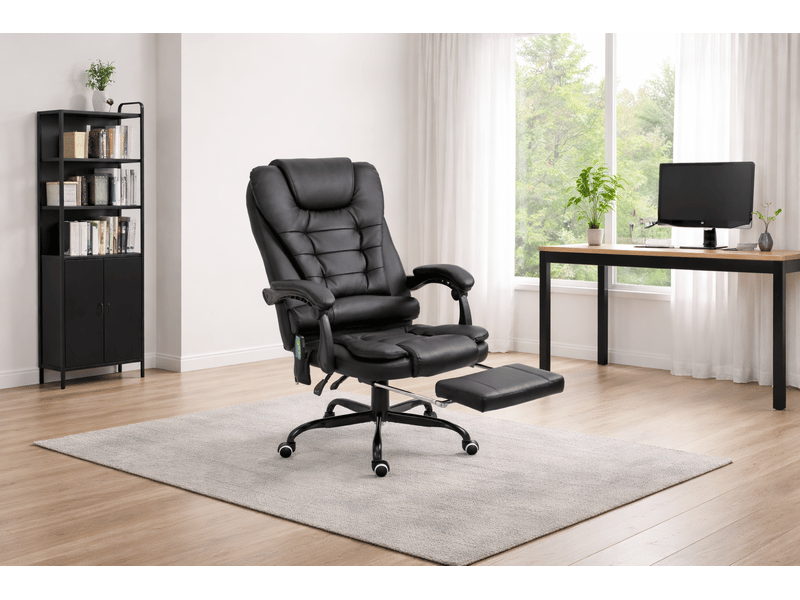 Chaise de bureau vinsetto massante 7 zones, hauteur réglable, pivotante avec repose-pieds intégré - Conforama B