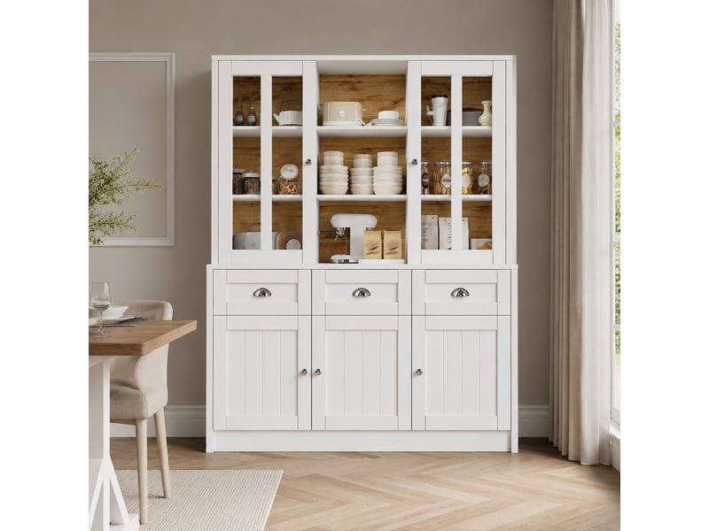  Buffet haut 140x40x175 cm, armoire de cuisine, style moderne, gain de place, portes acryliques, structure mdf, blanc  - Conforama B