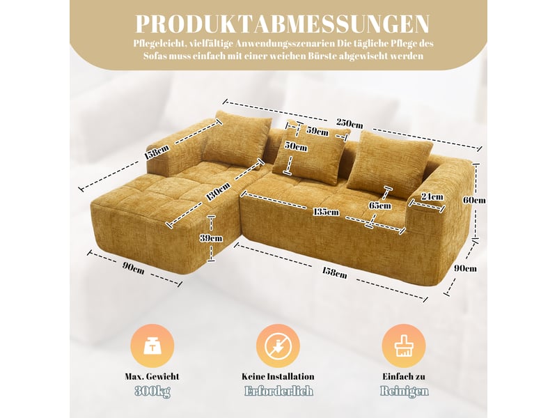 Canapé d'angle gauche fixe 3 places tissu jaune Canapé d'angle jaune - Conforama C