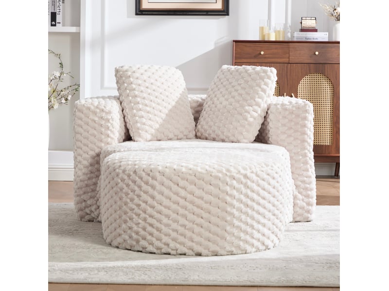  Fauteuil 1 place en tissu pelucheux beige avec repose-pieds - 130 x 115 x 84 cm  - Conforama B