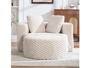 Fauteuil 1 place en tissu pelucheux beige avec repose-pieds - 130 x 115 x 84 cm
