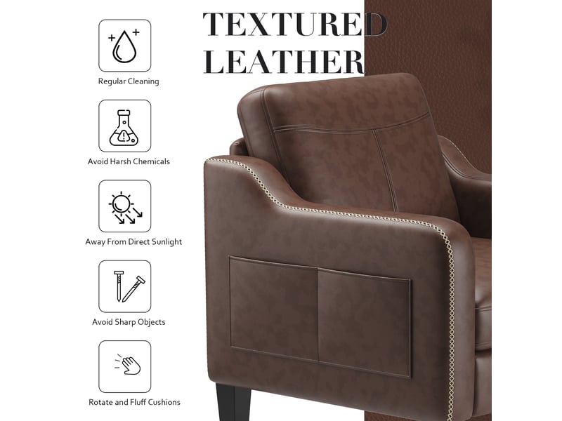 Fauteuil d’appoint moderne en pu style mid-century avec rangement latéral – confort ergonomique pour salon et bureau,marron chocolat - Conforama B