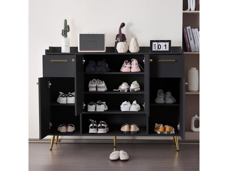  Meuble à chaussures moderne – avec 1 tiroir et 4 portes, armoire pour entrée et salon – noir BrimViber - Conforama E