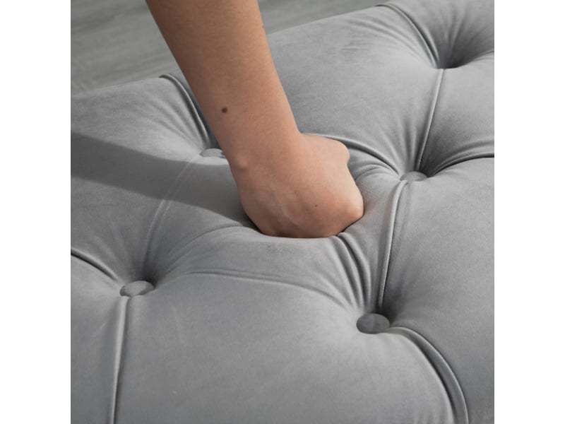  Banc coffre gris en velours, bois d’hévéa, avec rangement, pour chambre et salon  - Conforama E
