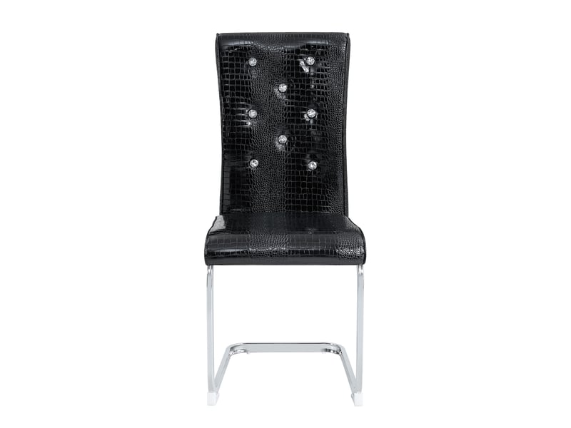 Lot de 2 chaises de salle à manger noires, simili effet crocodile, pieds chromés - Conforama A