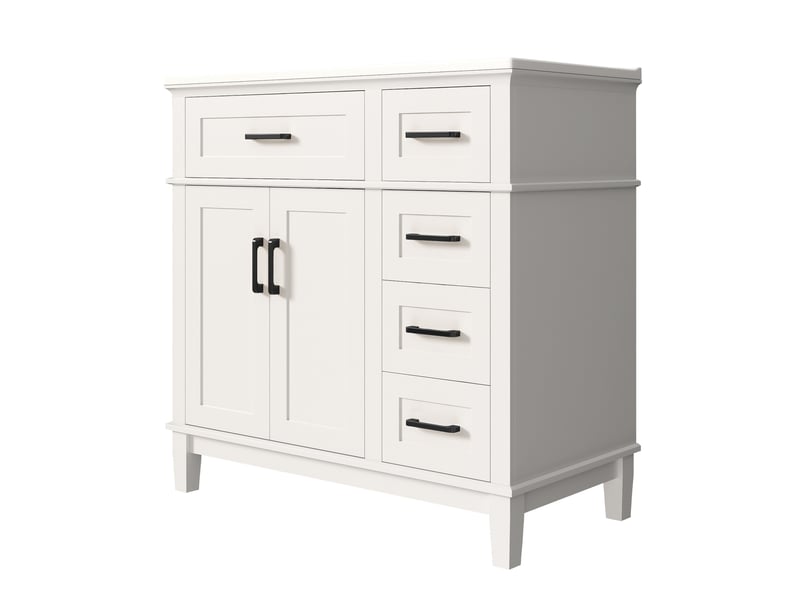  Meuble vasque salle de bain blanc 90 cm avec lavabo céramique intégré, tiroir silencieux et portes doubles  - Conforama D