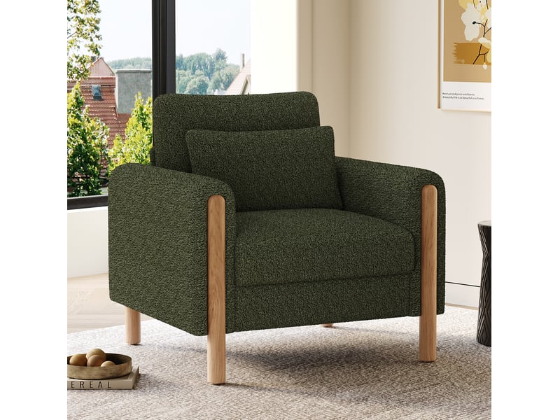  Fauteuil lounge ulevr 1 place avec coussin d’assise amovible, tissu bouclette vert, 87 x 83 x 88,5 cm  - Conforama B