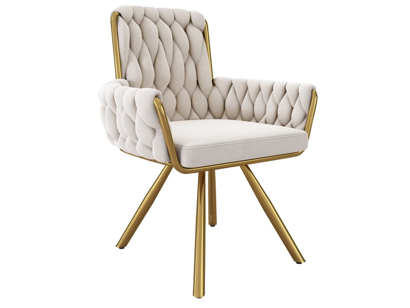  Lot de 6 chaises pivotantes en velours beige, piètement métal, design moderne, assise confortable  - Conforama E