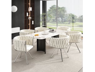 Lot de 6 fauteuils 59x54x72 cm, fauteuils pivotants 360°, velours beige, pieds acier argenté, style contemporain