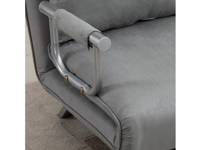  Canapé-lit 2 places 111x80x78 cm, accoudoirs et 2 coussins, dossier réglable, pieds en métal, finition gris clair  - Conforama D