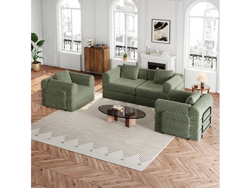  Canapé convertible 4 places 183.8x91.4x69.8 cm avec rangement vert  - Conforama B