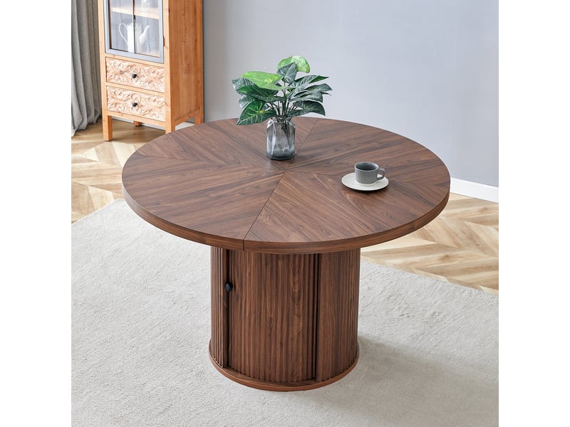  Table à manger ronde,115x115x74 cm,avec rangement,mdf,coloris noyer  - Conforama B