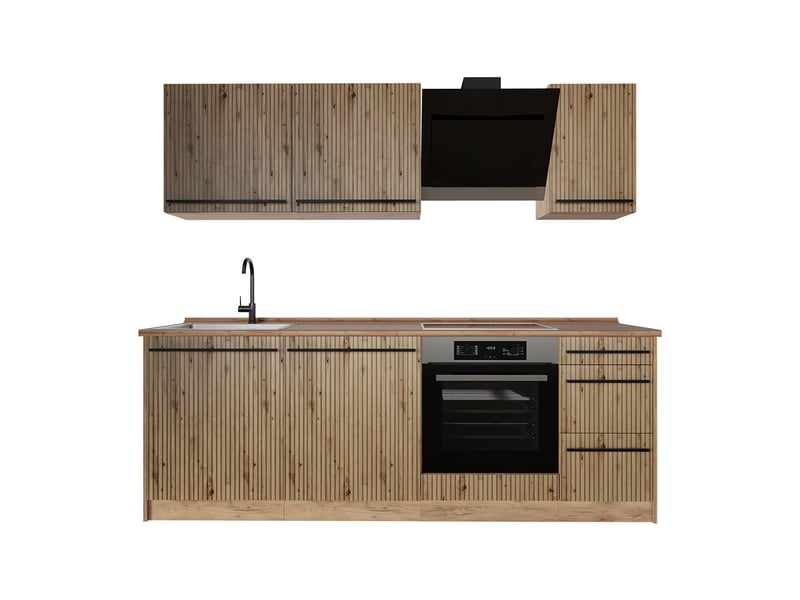  Vicco cuisine, chêne artisanchêne doré, 220cm plan de travail chêne doré  - Conforama A