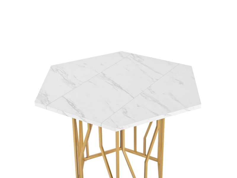 Table à manger hexagonale en marbre, pied métal doré, design moderne, style épuré, salon salle à manger - Conforama D