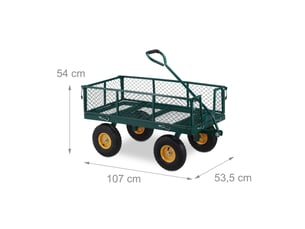 Chariot de transport mobile jardin 120 x 60 x 60 cm capacité 250 kg côtés rabattables en acier vert 13_0011078