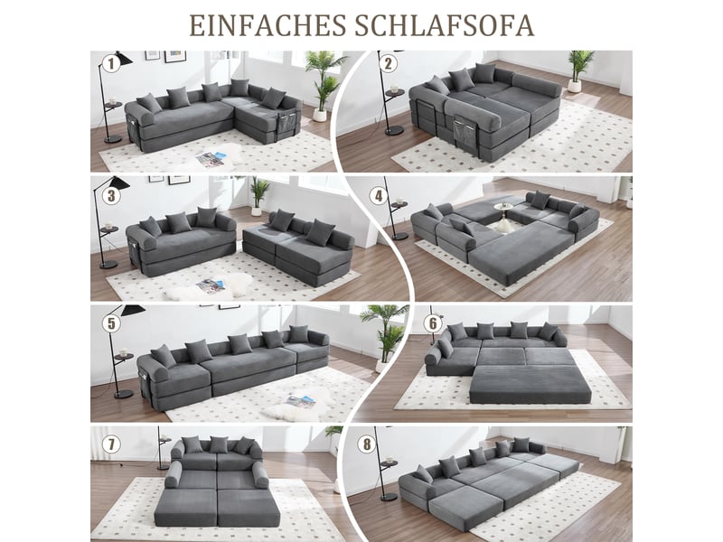  Canapé d'angle droit convertible 4 places tissu gris canapé d'angle gris - Conforama D