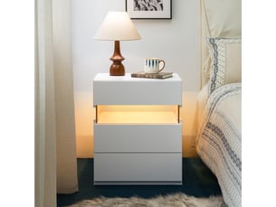 Table de chevet led blanche, 3 tiroirs, panneau acrylique, design moderne