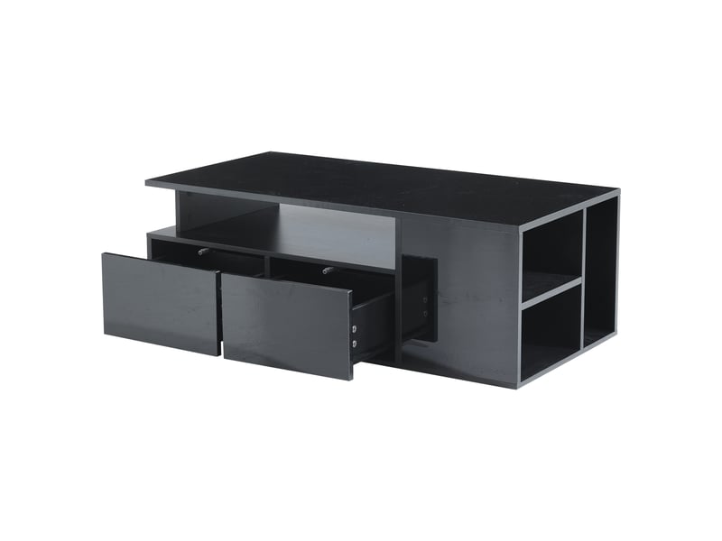  Table basse noire brillante avec led 100x50 cm - 2 tiroirs et rangements multiples - charge 60 kg  - Conforama R