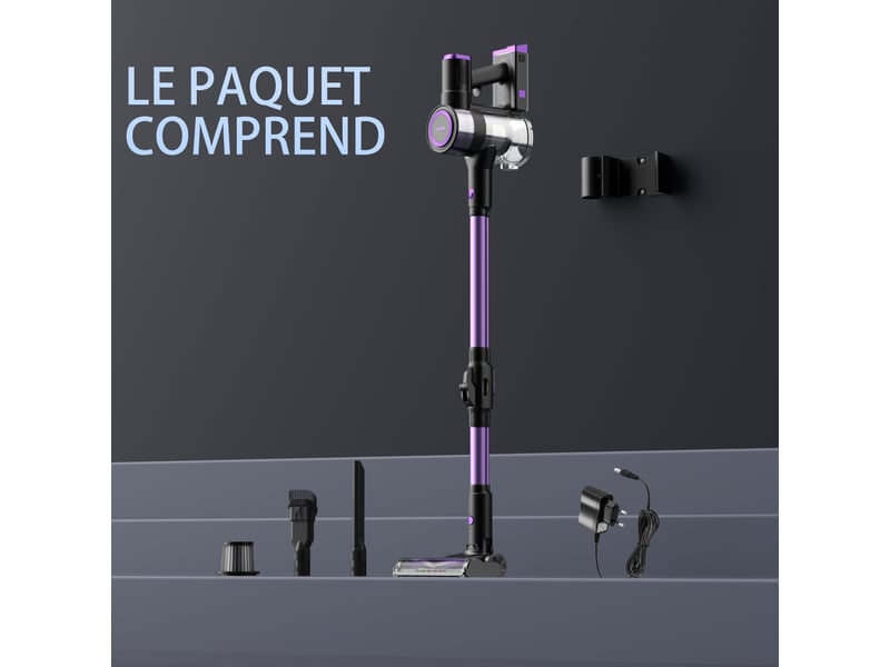  Aspirateur balai sans fil, 33kpa, 320w, couleur violet, plié  - Conforama B