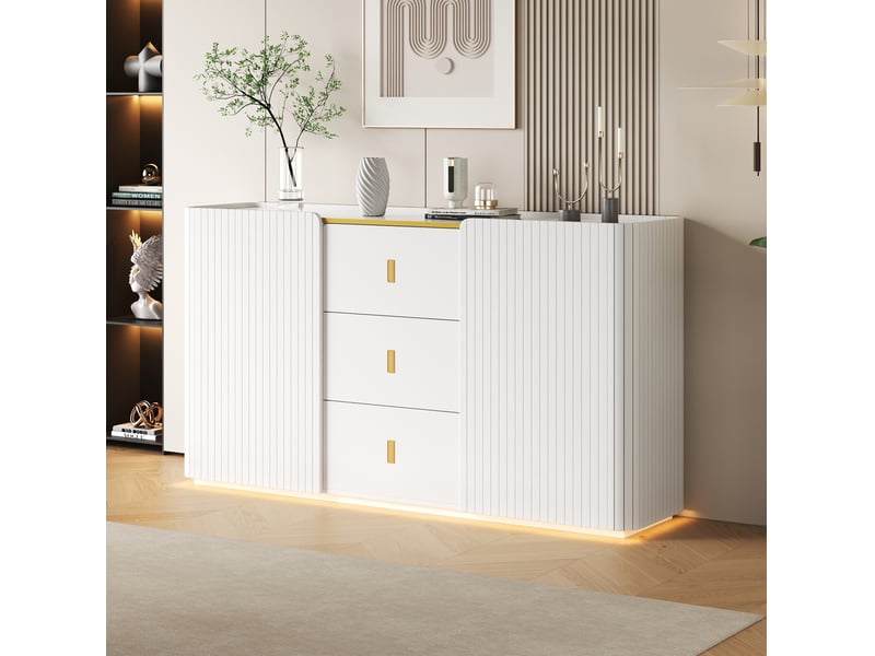  Buffet avec éclairage led, 2 portes et 3 tiroirs, 150 cm evryae  - Conforama B