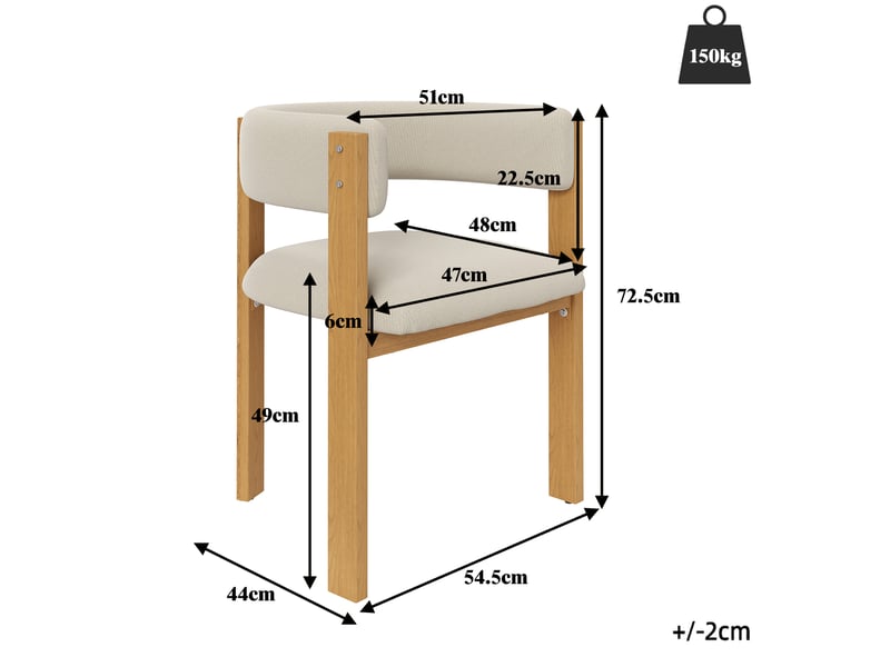  Lot de 2 chaises de salle à manger 47x48x72,5 cm, meuble salon, meuble cuisine, rembourrage épais, métallique, beige+naturel  - Conforama C