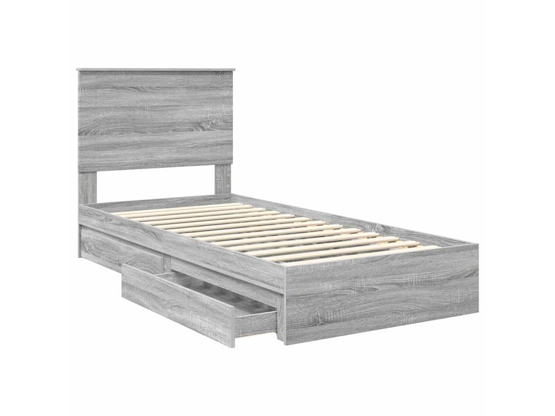  Lit simple- lit adulte -  lit de rangement gris sonoma 90 x 200 cm bois d'ingénierie  - Conforama D