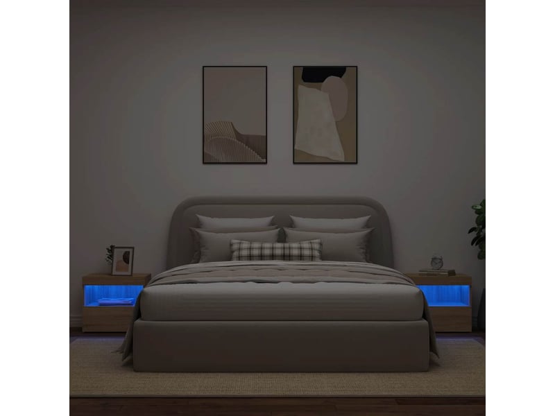  Vidaxl tables de chevet chêne sonoma led bois table de nuit 50x40x45cm chambre salon  - Conforama D