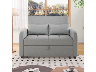 Canapé droit convertible, 2 places, style scandinave - avec fonction lit et dossier réglable - tissu en lin, assise en mousse, pieds pp - gris