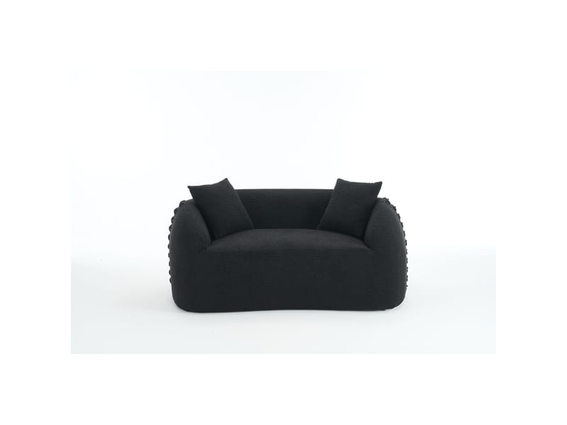  Canapé droit 2 places modulable, comprimé sous vide, forme courbe, décor lacets aux accoudoirs, compact, petits espaces, noir  - Conforama A