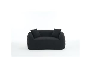 Canapé droit 2 places modulable, comprimé sous vide, forme courbe, décor lacets aux accoudoirs, compact, petits espaces, noir