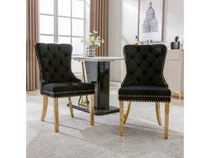 Lot de 2 chaises de salle à manger en velours avec heurtoir à l'arrière,garniture en tête de clou et pieds en acier inoxydable plaqué or,noir