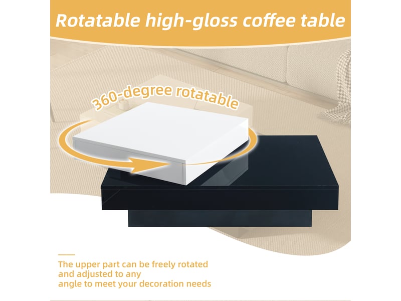  Table basse, pivotante à 360°, 103 x 60 x h 35,5 cm, blanc et noir, structure en panneau de particules, finition brillante, style moderne, pour salon Luxe haut de gamme - Conforama D