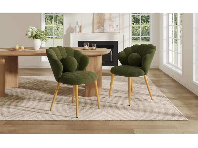  Lot de 2 chaises de salle à manger 60x62,5x83 cm vertes, tissu peluche, dossier enveloppant  - Conforama B