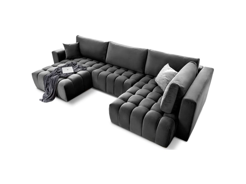 Canapé d'angle bonita convertible 6 places gris foncé tissu – gauche – 350x175cm - Conforama A