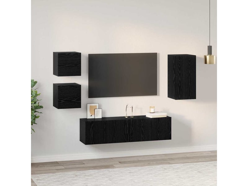  Ensemble meuble tv - banc tv - meuble de rangement 5 pcs chêne noir bois d'ingénierie  - Conforama D