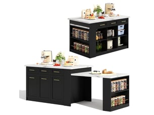 Îlot de cuisine meuble de cuisine rangement intégré table repas extensible plateau en bois effet marbre blanc conception multifonctionnelle espace repas convivial