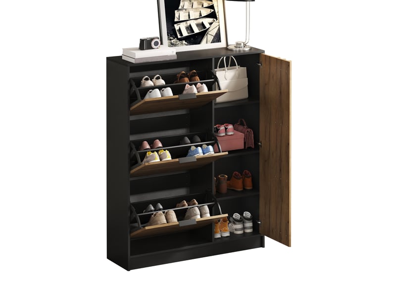  Meuble à chaussures 100x30x130 cm, 4 portes avec rangement, grande capacité, 20 paires, mdf, couleur naturel, design  - Conforama A