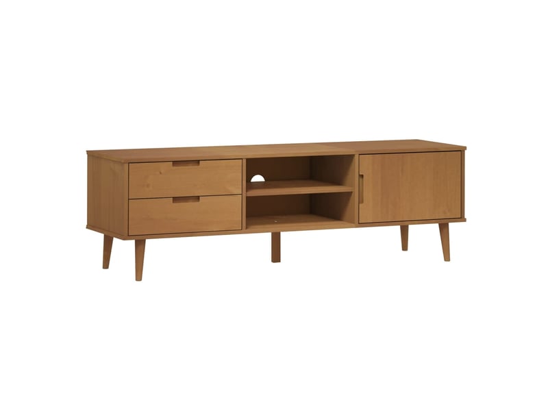  Meuble tv - banc tv - meuble de rangement molde marron 158x40x49 cm bois de pin massif  - Conforama A