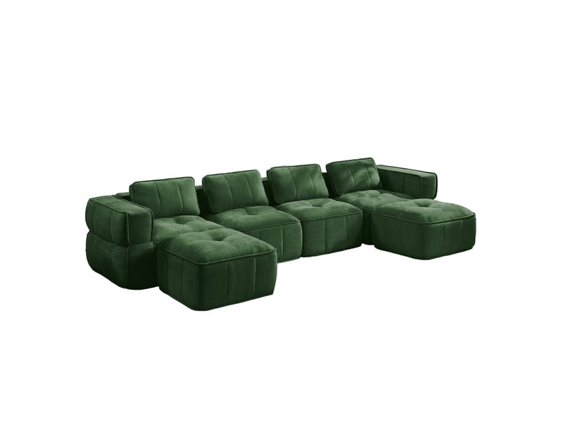 Canapé modulaire en u 4 places avec 2 repose-pieds mousse 32d base antidérapante sans montage en polyester vert - Conforama A