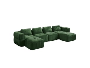 Canapé modulaire en u 4 places avec 2 repose-pieds mousse 32d base antidérapante sans montage en polyester vert