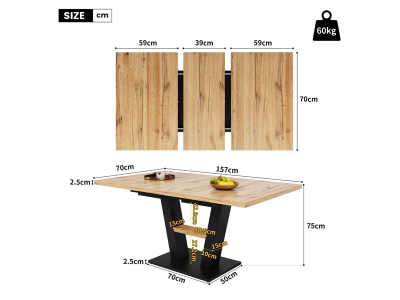  Ensemble table et 6 chaises salle à manger, table extensible 118-157 cm coloris bois, chaises modernes dossier ergonomique assise rembourrée  - Conforama C