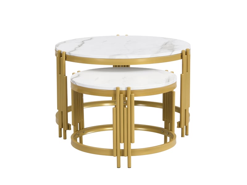  Tables basses gigognes rondes avec effet marbre et cadre métal, pour salon, style moderne  - Conforama E