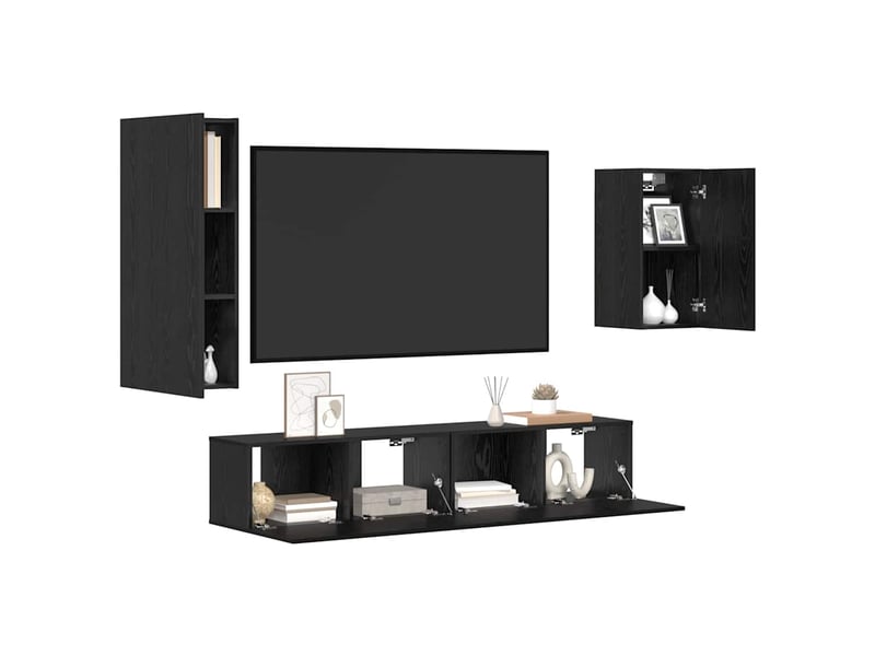  Ensemble meuble tv - banc tv - meuble de rangement 4 pcs chêne noir bois d'ingénierie  - Conforama C