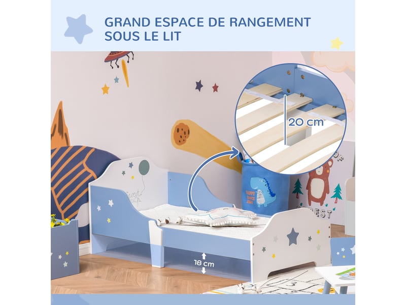 Lit pour enfants de 3 à 6 ans design étoiles sommier à lattes inclus chambre moderne 143 x 74 x 59 cm blanc bleu  - Conforama R