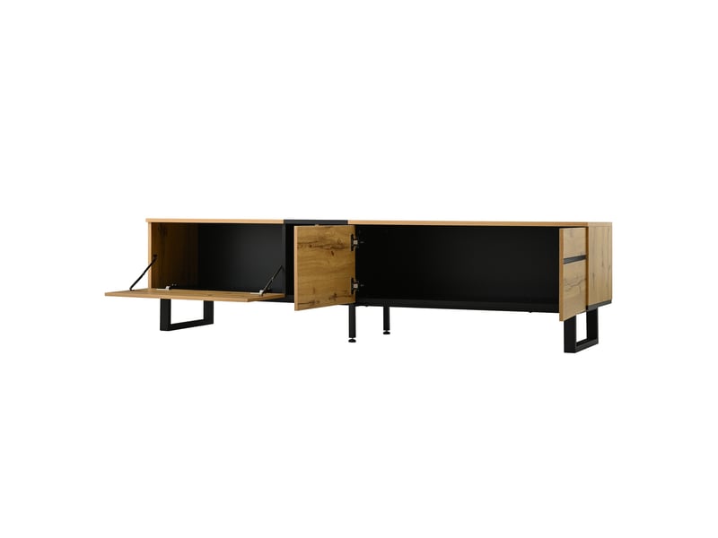  Meuble tv bas 180 cm blanc laqué – portes doubles, niches, abattant, design minimaliste  - Conforama D