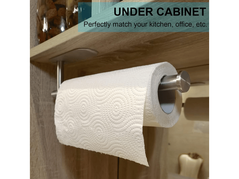 2-pack of stainless steel tissue holders, 33.5cm, wall-mounted, suitable for kitchens and bathrooms, with self-adhesive adhesive (silver) - Conforama B