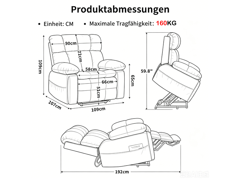  Fauteuil de bureau de direction xxl inclinable 109x107x109cm - chaise de bureau chauffante et massante avec repose-pieds - cuir pu - marron  - Conforama C