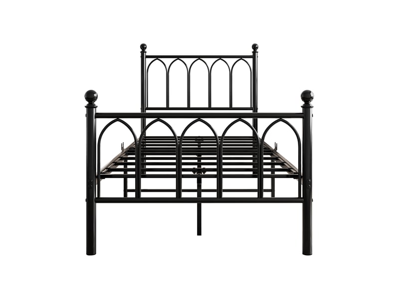  Lit simple rembourré 90x200cm avec led et usb-c, cadre de lit adulte en métal avec tête et pied de lit vintage, noir, lit 1 personne  - Conforama B