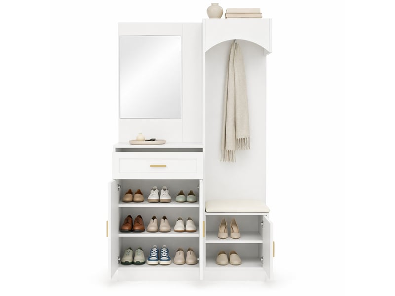  Meubles d'entrée avec miroir, penderie dissimulée et banc à chaussures, 110 × 33 × 185,5 cm  - Conforama A