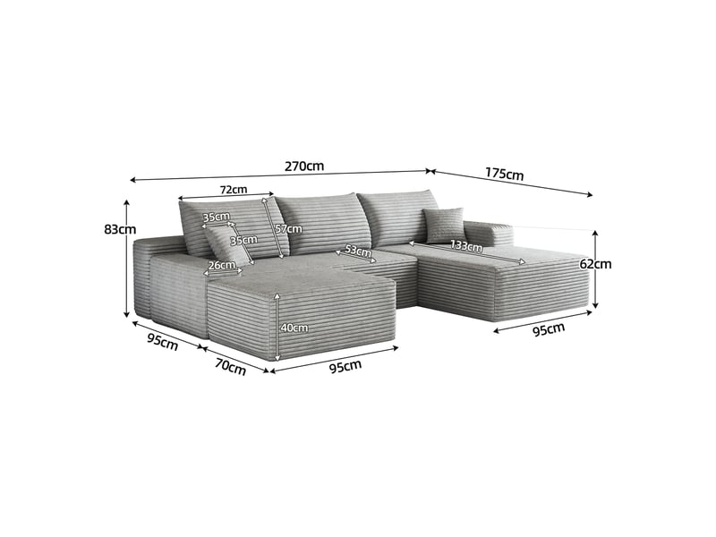  Canapé modulable d’angle gris 270 x 175 cm en tissu, assise profonde, compressé, sans montage, salon W3428S00114 - Conforama C